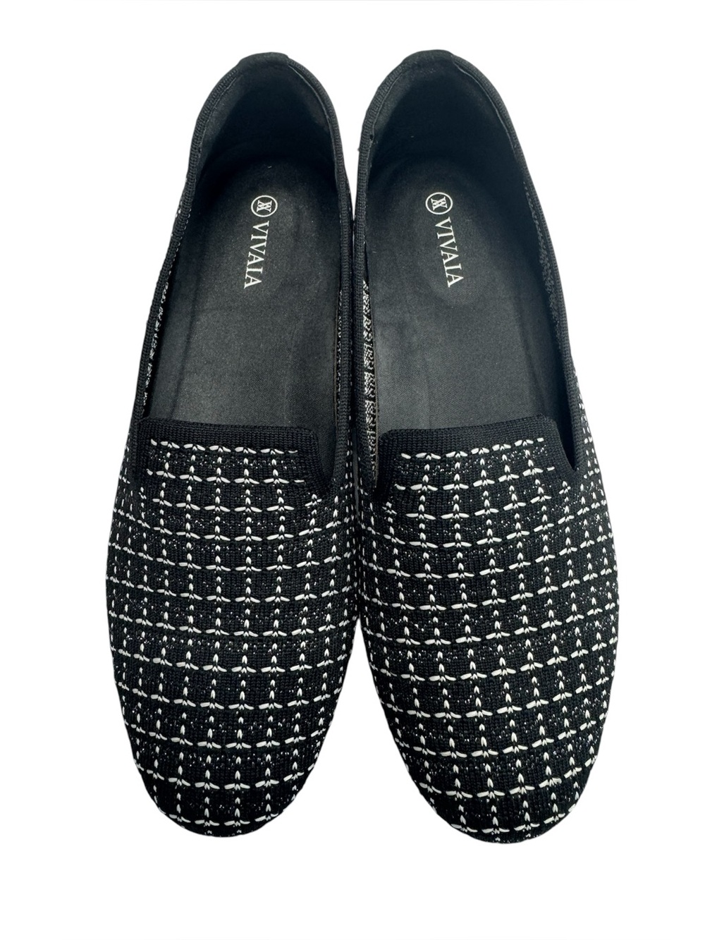 VIVAIA Audrey Round Toe Woven Knit Loafers Black White Tweed Metallic Size 40 - Picture 3 of 6